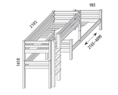 Poschodová posuvná posteľ DOMINO D860/BC nízka, masív buk Poschodová posuvná posteľ DOMINO D860/BC nízka, masív buk