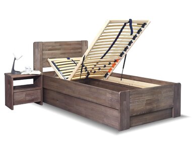 Drevená posteľ jednolôžko s úložným priestorom ARION 2, masív buk