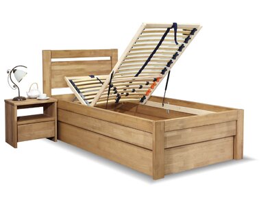 Vyvýšená posteľ s úložným priestorom Klementin, 90x200, masiv buk