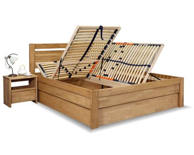 Vyvýšená posteľ s úložným priestorom Klementin, masív buk