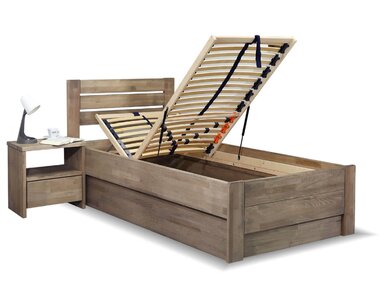 Posteľ jednolôžko s úložným priestorom Mistral, masív buk