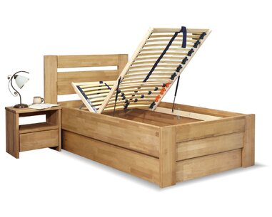 Zvýšená posteľ jednolôžko s úložným priestorom Orfeus, masív buk