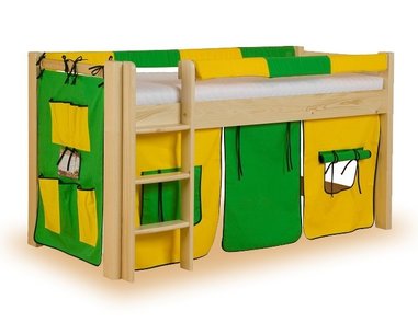Detská posteľ s domčekom - zvýšené jednolôžko LUCAS, masív smrek Detská posteľ s domčekom - zvýšené jednolôžko LUCAS, masív smrek