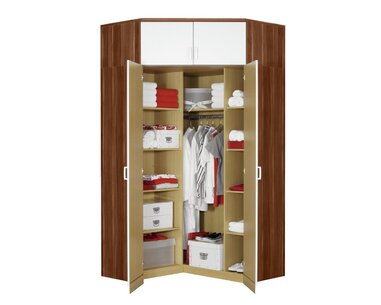 Rohová šatníková skriňa dvojdverová IA61550, orech/biela Rohová šatníková skriňa dvojdverová IA61550, orech/biela