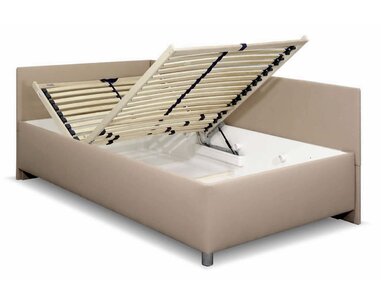 Vyvýšená čalúnená posteľ s úložným priestorom Ryana, 120x200cm, hnedosivá Vyvýšená čalúnená posteľ s úložným priestorom Ryana, 120x200cm, hnedosivá