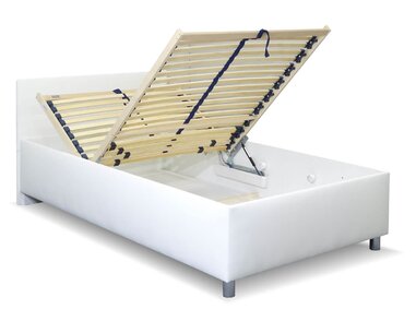 Vyvýšená čalúnená posteľ s úložným priestorom Lyoneta, 90x200, biela