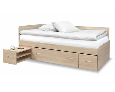 Rohová posteľ s úložným priestorom a roštom MAXIMA 90x200, dub sonoma Rohová posteľ s úložným priestorom a roštom MAXIMA 90x200, dub sonoma