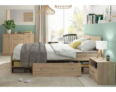 Zvýšená posteľ s úložným priestorom NEPOLI 160x200, dub sonoma - pohľad č. 4