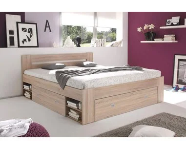 Zvýšená posteľ s úložným priestorom NEPOLI 160x200, dub sonoma - pohľad č. 2