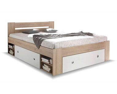 Zvýšená posteľ s úložným priestorom NEPOLI 140x200, dub sonoma - biela Zvýšená posteľ s úložným priestorom NEPOLI 140x200, dub sonoma - biela