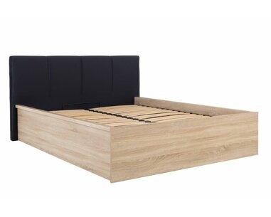 Posteľ dvojlôžko s úložným priestorom a roštom TETRIS 160x200, dub sonoma - čierne celočalúnené čelo Posteľ dvojlôžko s úložným priestorom a roštom TETRIS 160x200, dub sonoma - čierne celočalúnené čelo