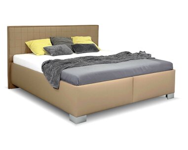 Vysoká čalouněná postel s úložným prostorem BELARONA, 180x200, Hnědá ekokůže - VÝPRODEJ Z EXPOZICE