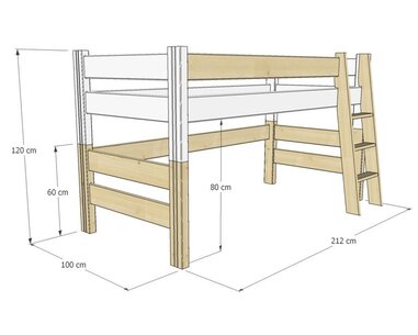 Detská posteľ - zvýšené jednolôžko Sendy 300/02, masív smrek