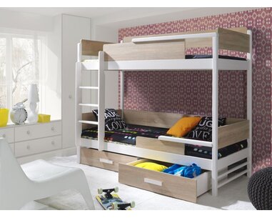 Detská poschodová posteľ so zábranou a úložným priestorom TEREZA, masív borovica