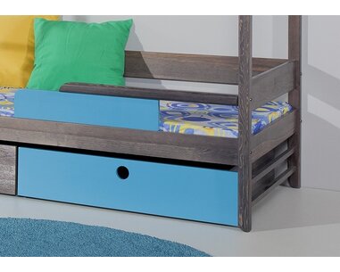 Detská poschodová posteľ so zábranou a úložným priestorom NATY2, masív borovica