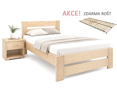 Jednolôžková posteľ s roštom Berni, 80x200, 90x200, masív smrek - pohľad č. 1