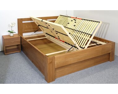 Zvýšená posteľ dvojlôžko s úložným priestorom HERKULES, masív buk
