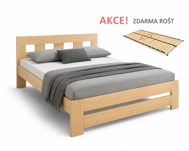 Drevená posteľ s roštom Barča, 120x200, 140x200, masív buk - pohľad č. 1