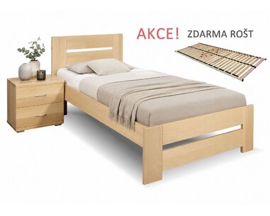 Drevená posteľ s roštom Berni, 80x200, 90x200, masív buk - pohľad č. 1
