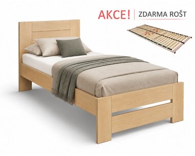 Drevná posteľ s roštom Jirka, 80x200, 90x200, masív buk - pohľad č. 1