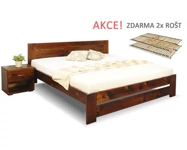 Drevená posteľ s roštmi Jirka, 160x200, 180x200, masív smrek - pohľad č. 1