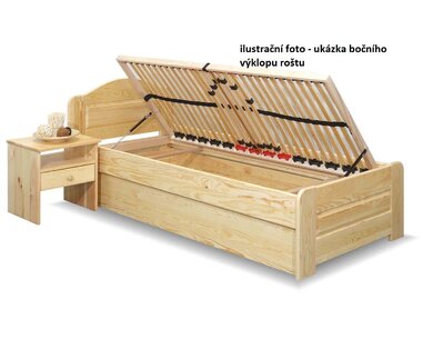 Posteľ jednolôžko s úložným priestorom LADA, masív borovica, morenie orech