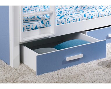 Detská poschodová posteľ so zábranou a úložným priestorom Gustav, masív borovica