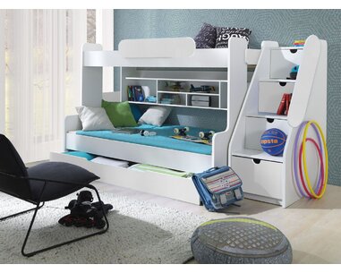 Detská poschodová posteľ so zábranou a úložným priestorom Sagi, lamino