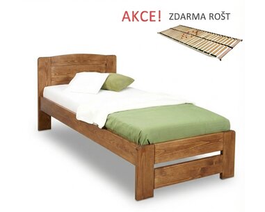 Posteľ s roštom a šuplíkom Justina, 90x200cm, masív buk Antik - VÝPREDAJ SESTAVY