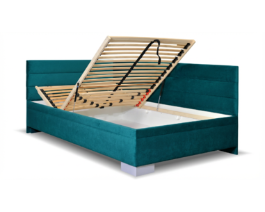 Rohová čalúnená posteľ Niobe, s úložným priestorom, 140x200 cm, ľavá tyrkysovy zamat - VÝPREDAJ Rohová čalúnená posteľ Niobe, s úložným priestorom, 140x200 cm, ľavá tyrkysovy zamat - VÝPREDAJ