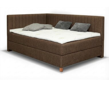 Rohová posteľ boxspring s úložným priestorom NOVO s čelami, 120x200cm, hnedá - VÝPEDAJ