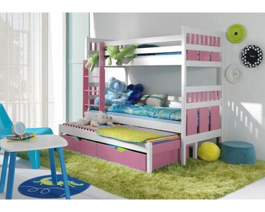 Poschodová posteľ s úložným priestorom pre 3 deti MAX, masív borovica