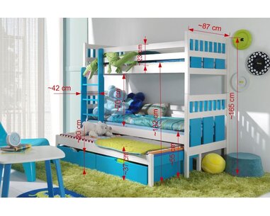 Poschodová posteľ s úložným priestorom pre 3 deti MAX, masív borovica