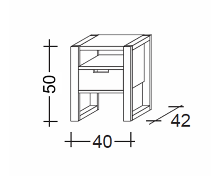 Nočný stolík RHINO C0560 B, masív biely smrek - rozmery Nočný stolík RHINO C0560 B, masív biely smrek - rozmery
