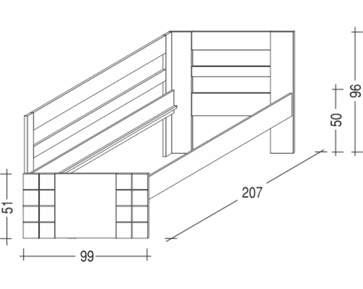 Posteľ z masívu HANNY II. 90x200, biela - rozmery Posteľ z masívu HANNY II. 90x200, biela - rozmery