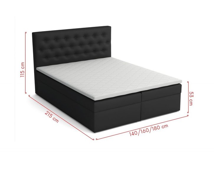 Americká posteľ boxspring CS34015, s matracom a úložným priestorom, čierna ekokoža, 180x200 cm
