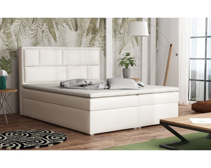 Americká posteľ boxspring CS34013, s matracom a úložným priestorom, biela ekokoža, 160x200 cm Americká posteľ boxspring CS34013, s matracom a úložným priestorom, biela ekokoža, 160x200 cm