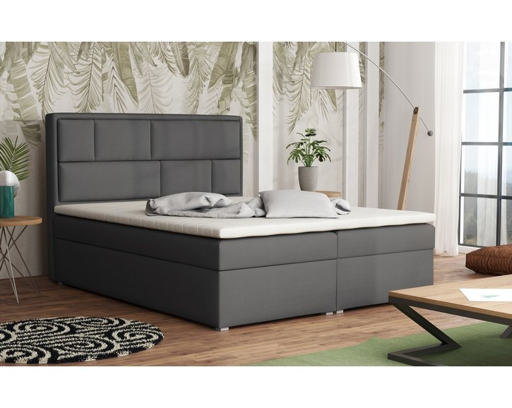 Americká posteľ boxspring CS34013, s matracom a úložným priestorom, tmavo šedá látka, 180x200 cm