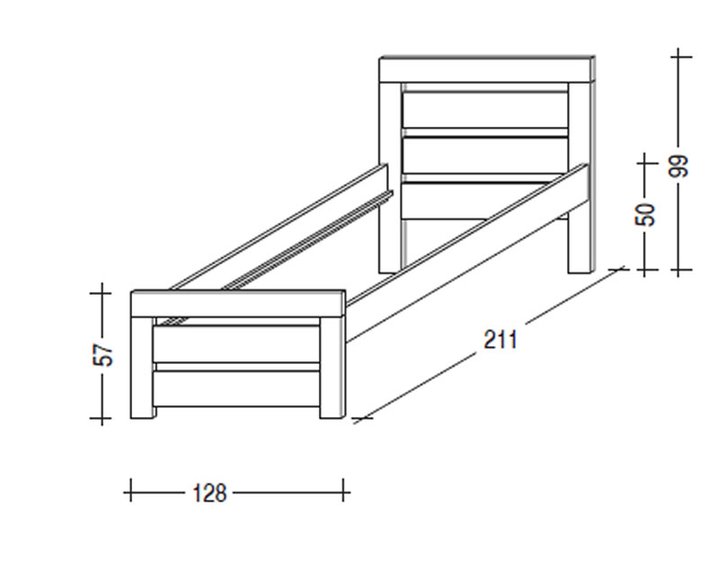 Posteľ z masívu - jednolôžko RHINO I. senior A0545 B, 120x200, biely smrek - rozmery