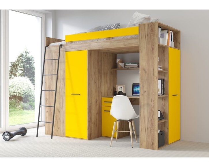 Multifunkčná poschodová posteľ Vera - Ľavá, lamino dub artisan žltá Multifunkčná poschodová posteľ Vera - Ľavá, lamino dub artisan žltá