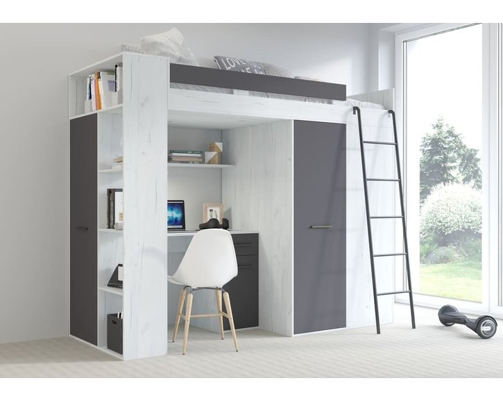 Multifunkčná poschodová posteľ Vera - Pravá, lamino craft biely grafit Multifunkčná poschodová posteľ Vera - Pravá, lamino craft biely grafit