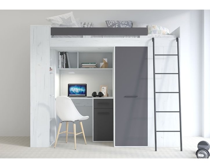 posteľ Vera - Pravá, lamino craft biely grafit pohľad spredu posteľ Vera - Pravá, lamino craft biely grafit pohľad spredu