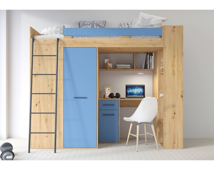 posteľ Vera - Ľavá, lamino dub artisan - modrá pohľad spredu posteľ Vera - Ľavá, lamino dub artisan - modrá pohľad spredu