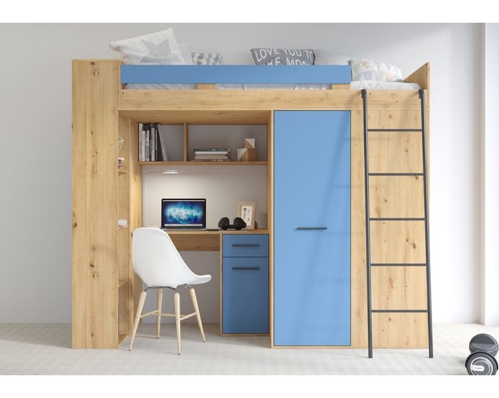 posteľ Vera - Pravá, lamino dub artisan modrá pohľad spredu posteľ Vera - Pravá, lamino dub artisan modrá pohľad spredu