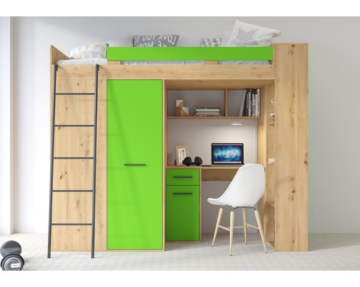 posteľ Vera - Ľavá, lamino dub artisan - zelená pohľad spredu posteľ Vera - Ľavá, lamino dub artisan - zelená pohľad spredu