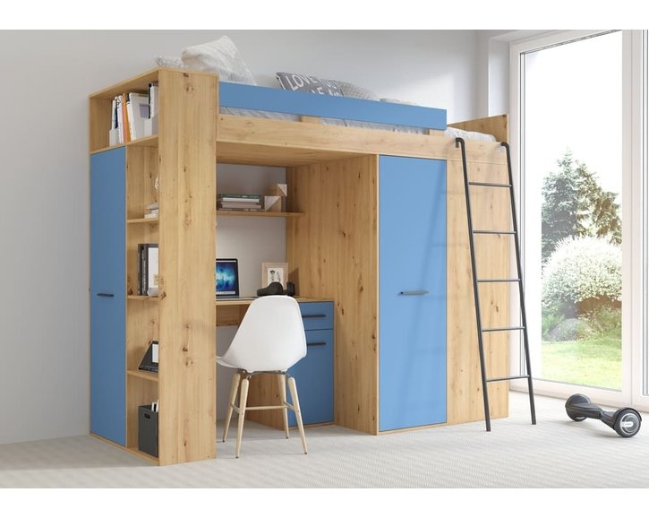 Multifunkčná poschodová posteľ Vera - Pravá, lamino dub artisan modrá Multifunkčná poschodová posteľ Vera - Pravá, lamino dub artisan modrá