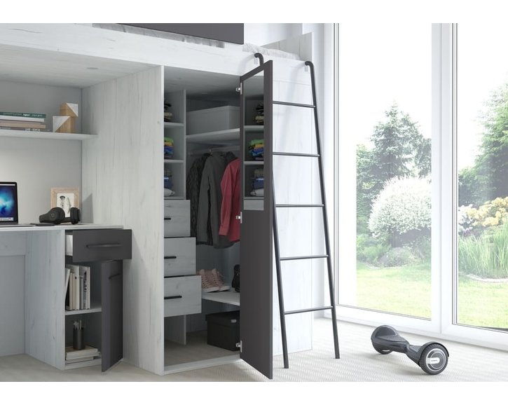 posteľ Vera - Pravá, lamino craft biely grafit pohľad do skrine posteľ Vera - Pravá, lamino craft biely grafit pohľad do skrine