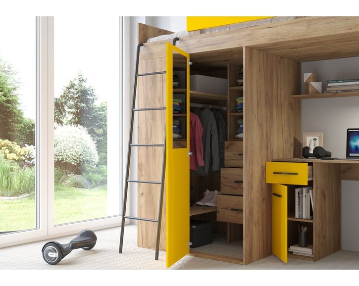 posteľ Vera - Ľavá, lamino dub artisan žltá pohľad do skrine posteľ Vera - Ľavá, lamino dub artisan žltá pohľad do skrine