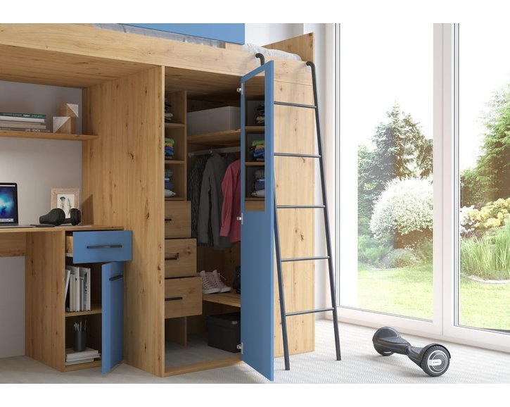 posteľ Vera - Pravá, lamino dub artisan modrá pohľad do skrine posteľ Vera - Pravá, lamino dub artisan modrá pohľad do skrine