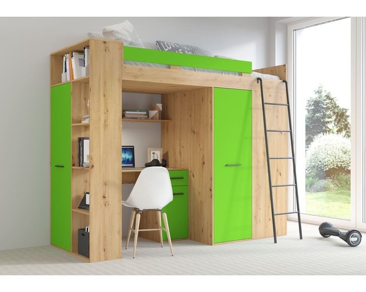 Multifunkčná poschodová posteľ Vera - Pravá, lamino dub artisan zelená Multifunkčná poschodová posteľ Vera - Pravá, lamino dub artisan zelená